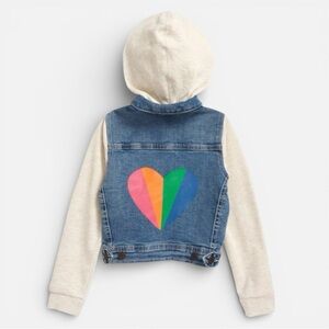 Tucker + Tate Heart Graphic Hooded Denim Jacket Girls Size 7 Blue Beige